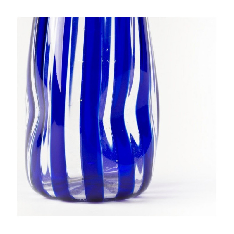 Blue and transparent striped carafe