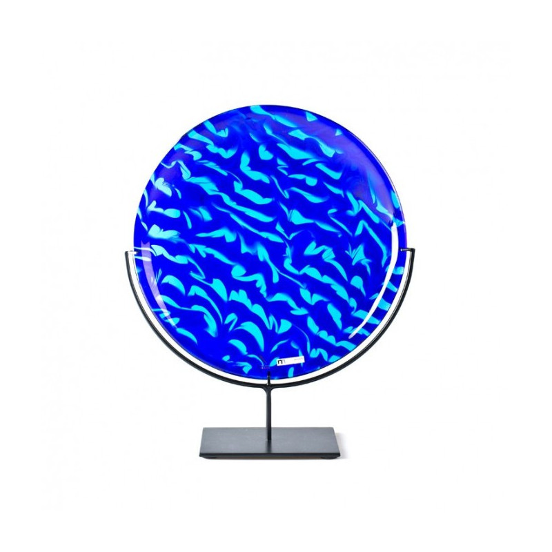 Murano decorative glass centerpiece plate in blue and aquamarine glass