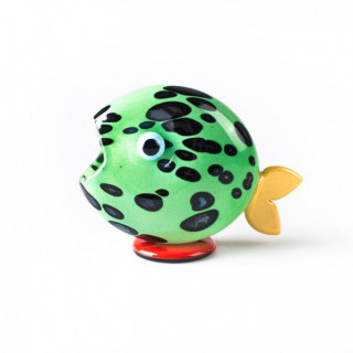 Murano fish sculpture in green blown glass with flecks