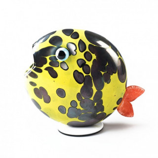 Murano scultura pesce in vetro soffiato giallo con macchie