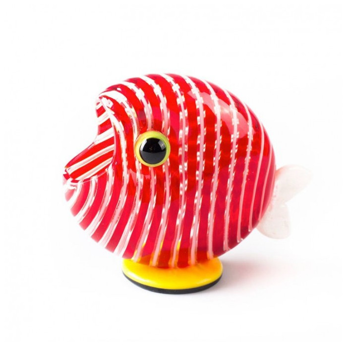 Murano fish sculpture in red filigree glass