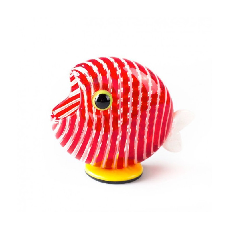 Murano glass fish sculpture in red filigree