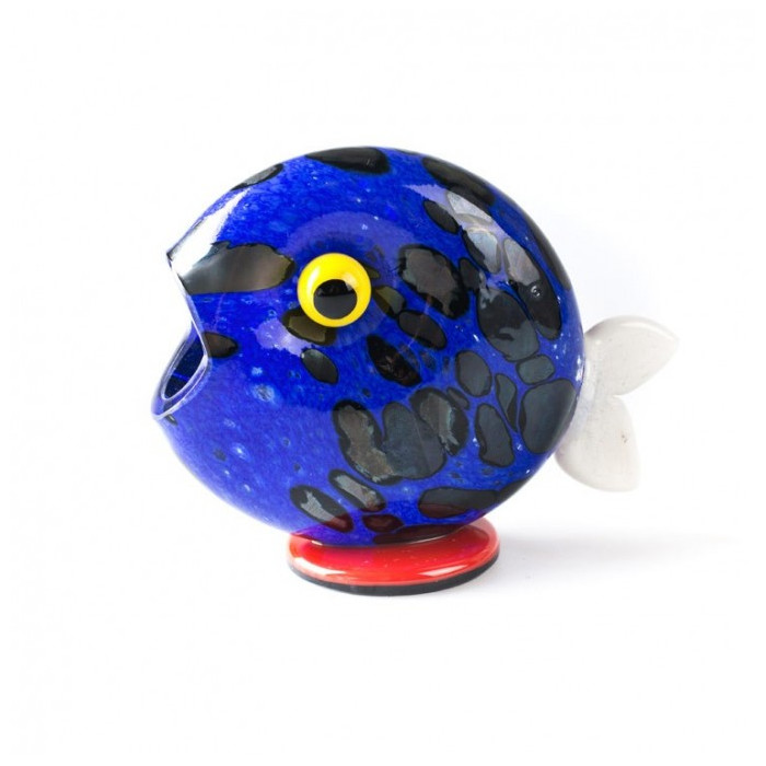 Murano fish sculpture in blue blown glass with flecks