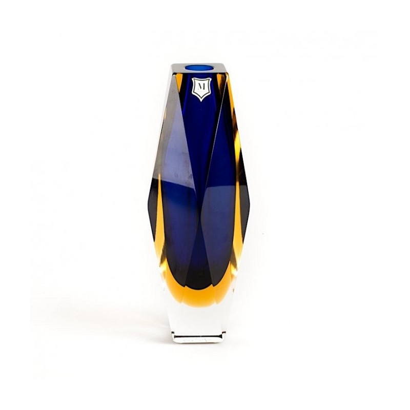 Vaso blue e ambra in vetro di Murano
