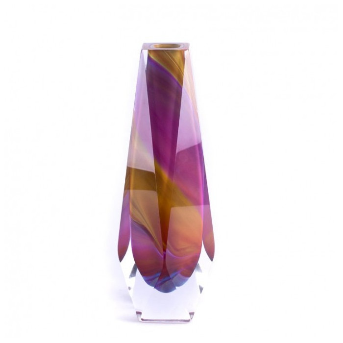 Italian glass vase elongated pink and gold modern