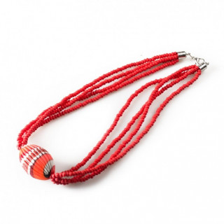 Red necklace with engraved bead