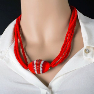 Red necklace with engraved bead