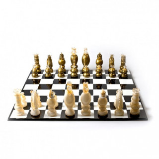Venice chessboard sculpture with glass pieces