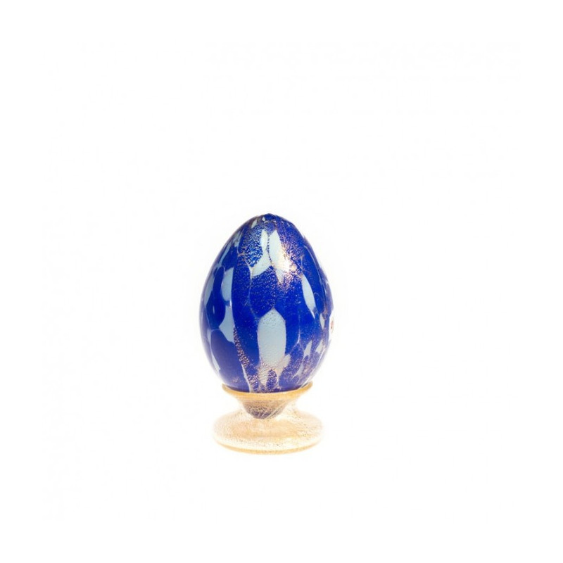 Venice decorative egg centerpiece in blue glass with gold leaf