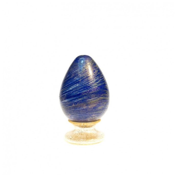 Venice decorative egg centerpiece in blue glass with gold leaf