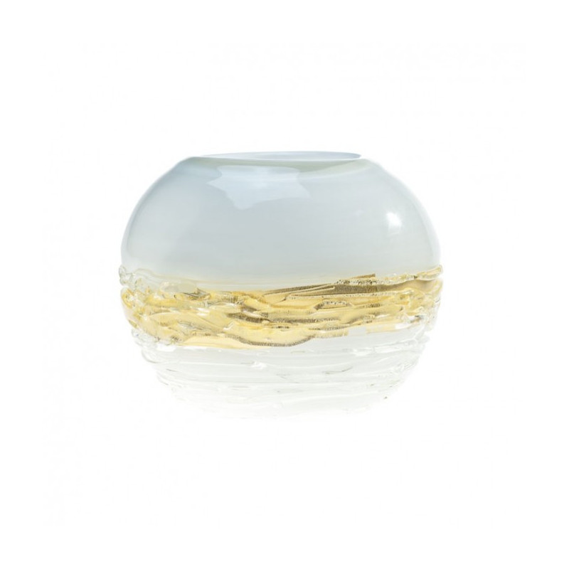Veneziano vaso moderno in vetro bianco dettagli oro