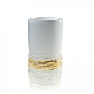 Italian white glass cylindrical vase with gold decoration