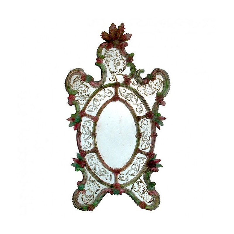 Specchio ovale colorato in vetro veneziano