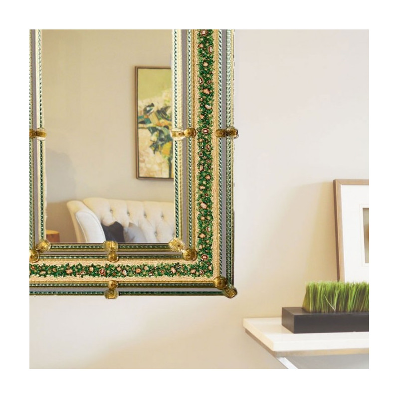 Rectangular wall mirror in Murano glass
