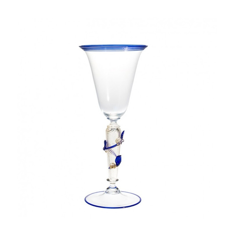 Venezia goblet in transparent glass with blue details