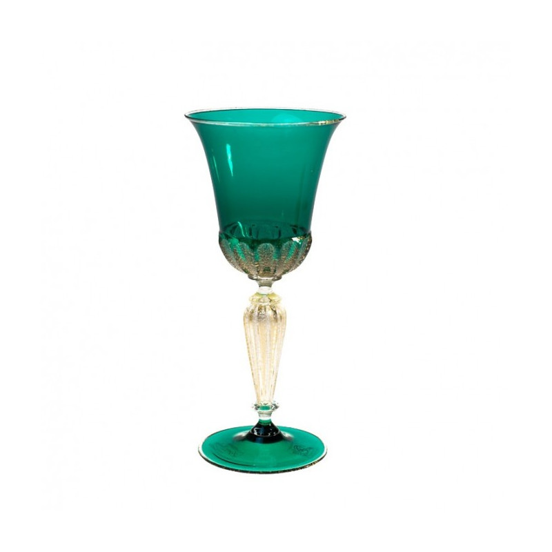 Venice goblet in green glass with gold decor