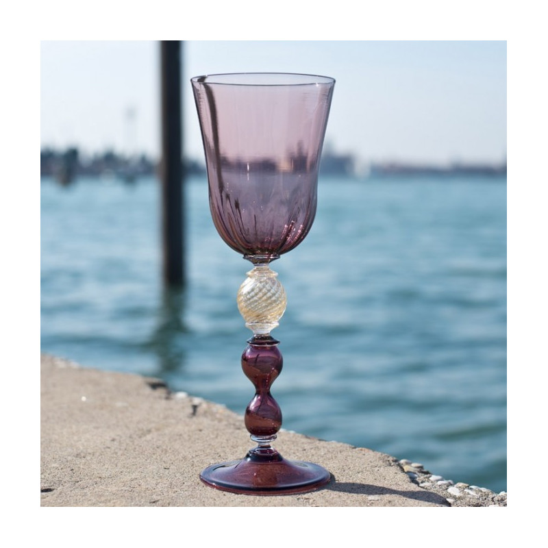 Venetian goblet in amethyst glass handmade