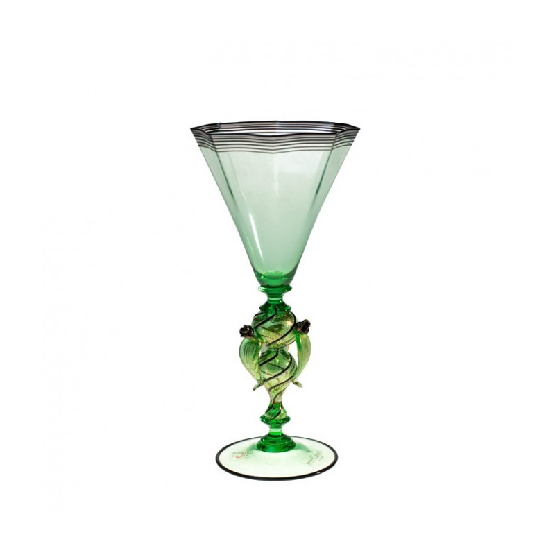 Venezia calice in vetro verde con decorazione