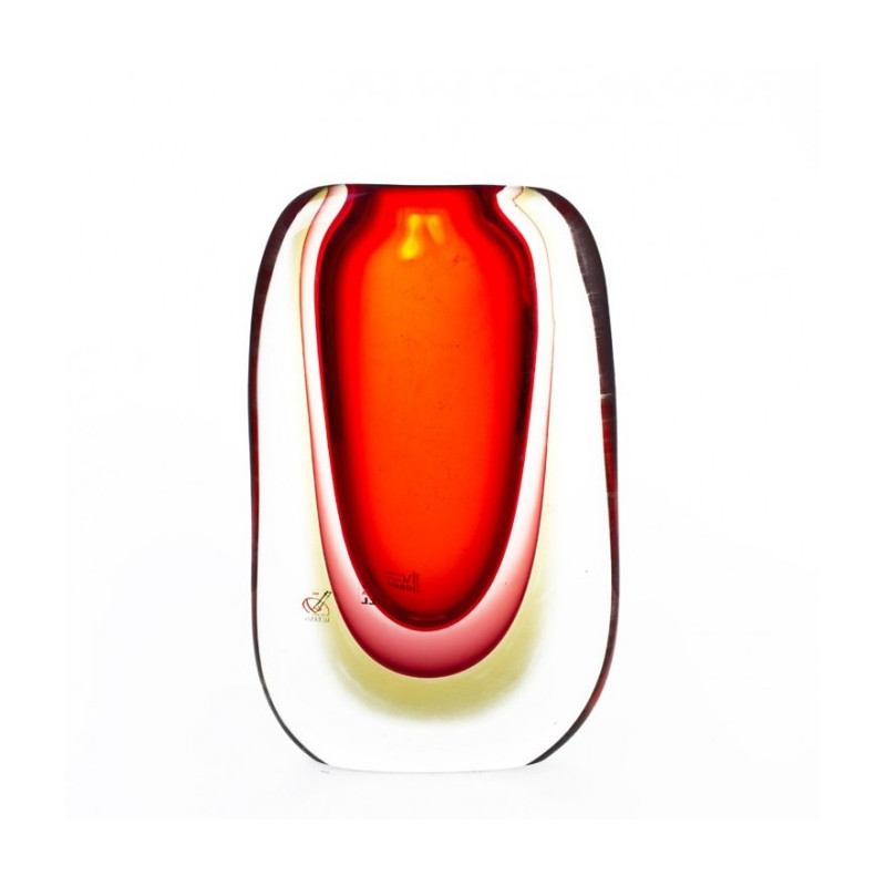 Murano glass red round vase