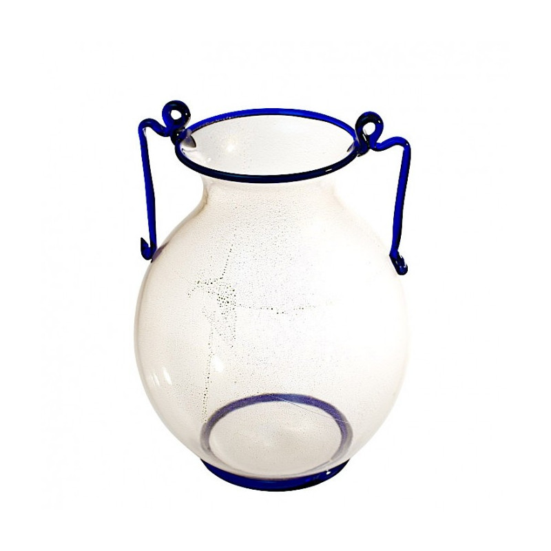 classic style clear glass vase blue details