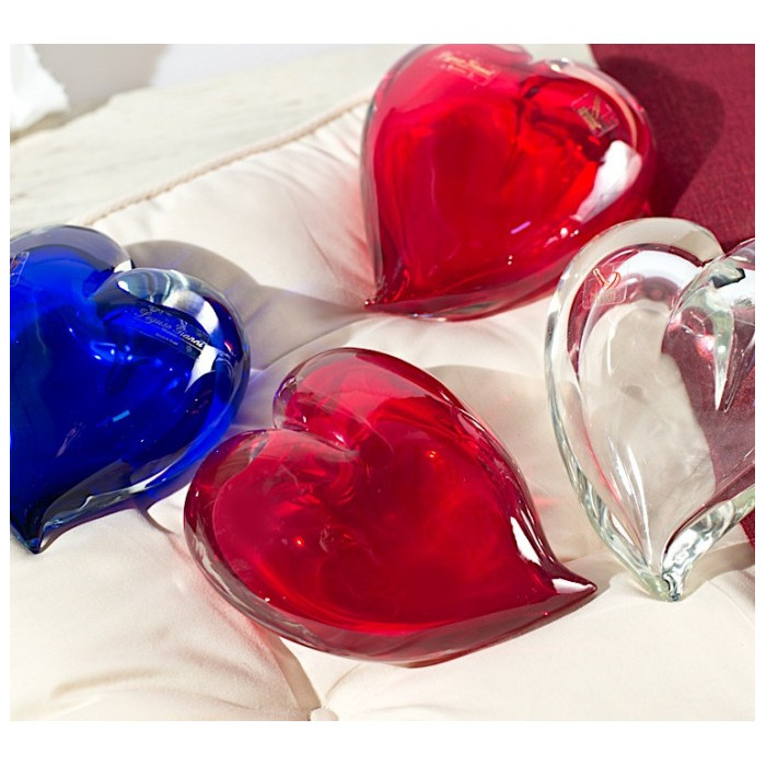 red, blue and transparent heart-shaped sculptures elegant gift idea