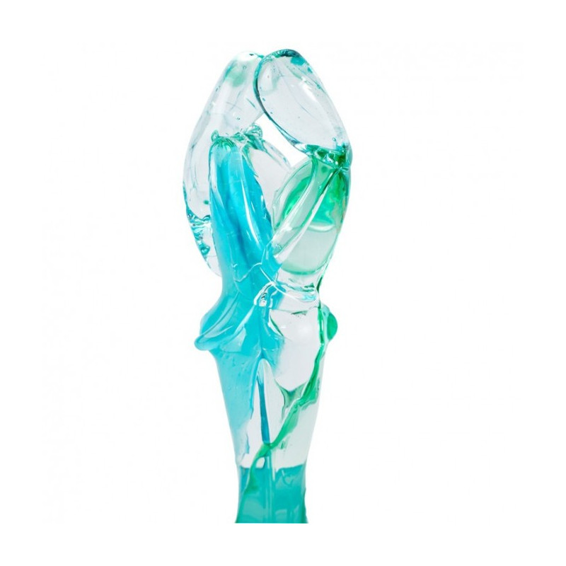 elegant green and light blue lovers sculpture with sinuous lines