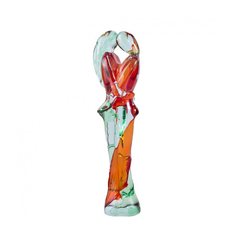 scultura di amanti in vetro di Murano rosso e arancione