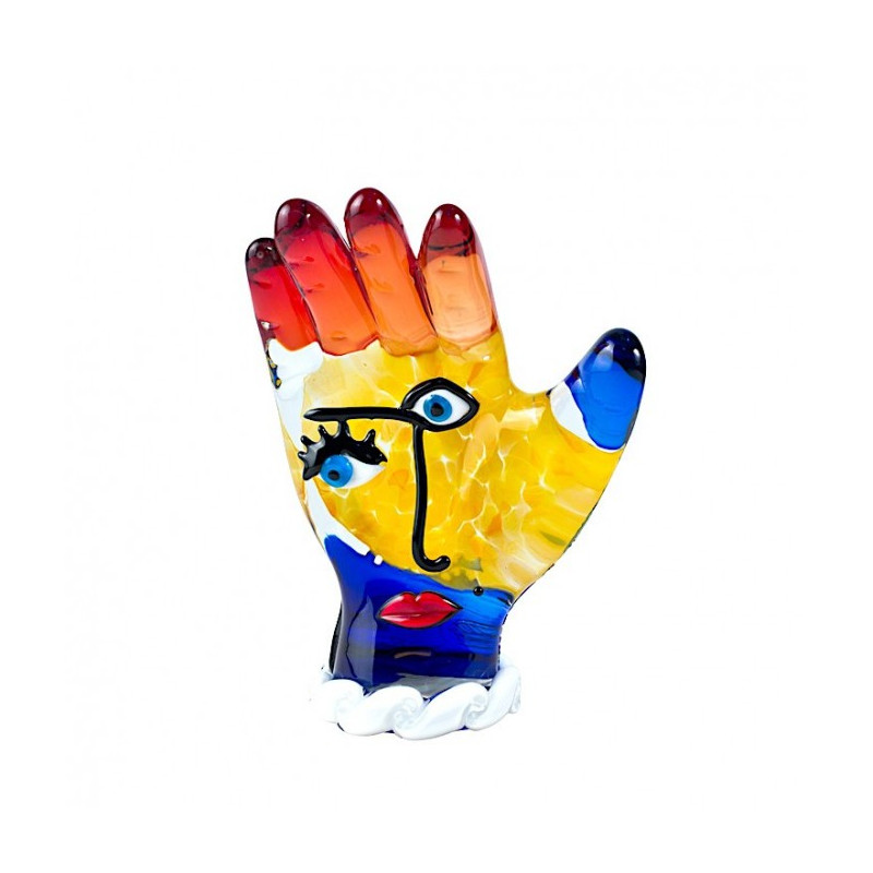 scultura di mano in vetro di Murano multicolore