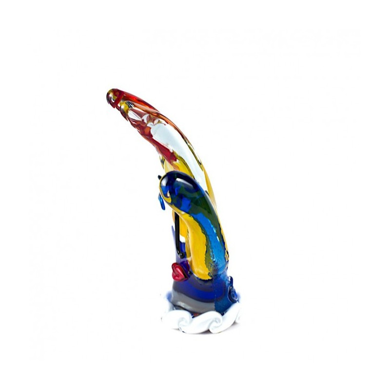 contemporary handcrafted sculpture blue, yellow and red glass