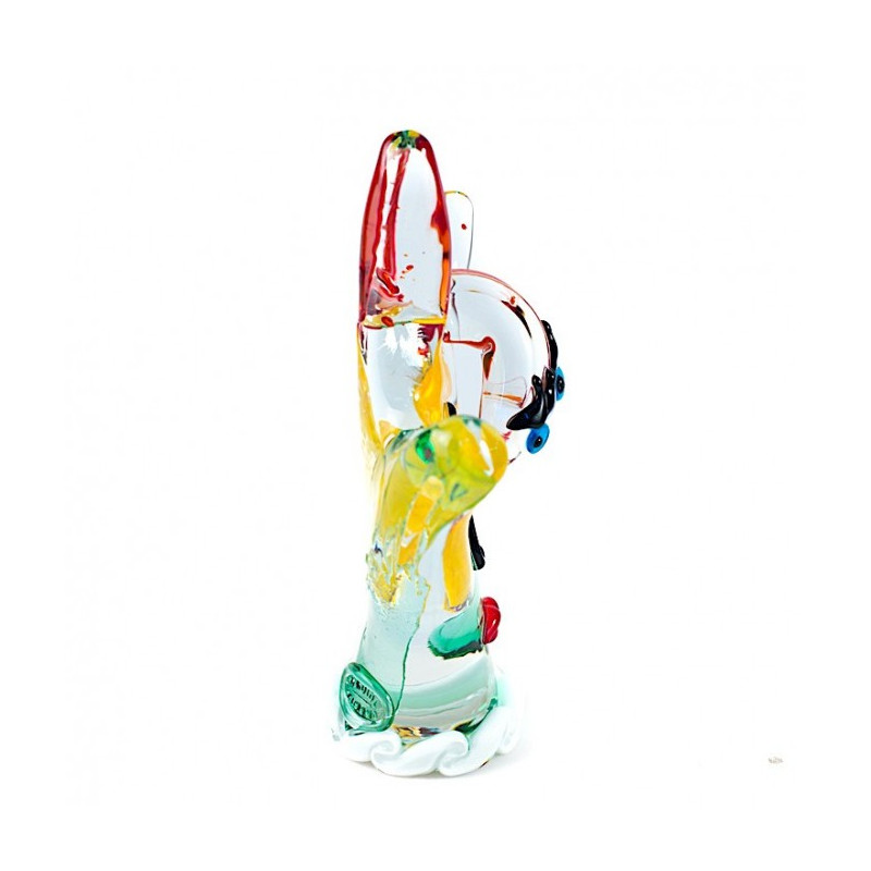 contemporary handcrafted sculpture green, yellow and red glass