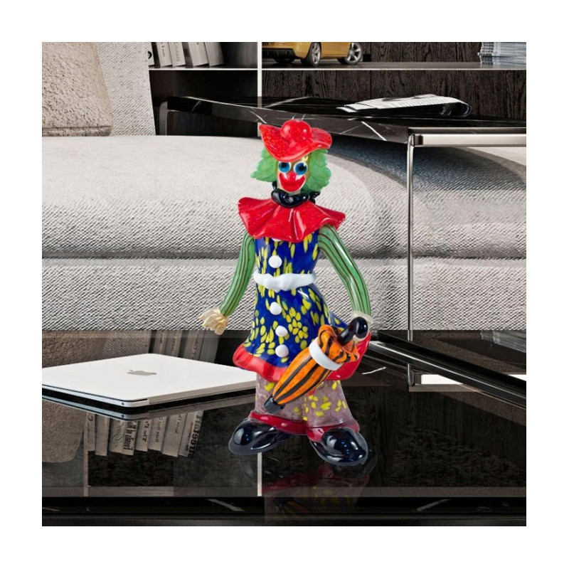 glass clown figure sculture with umbrella for home decor