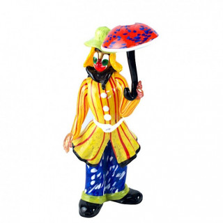 Venice decorative clown sculpture in multicor glass with umbrella