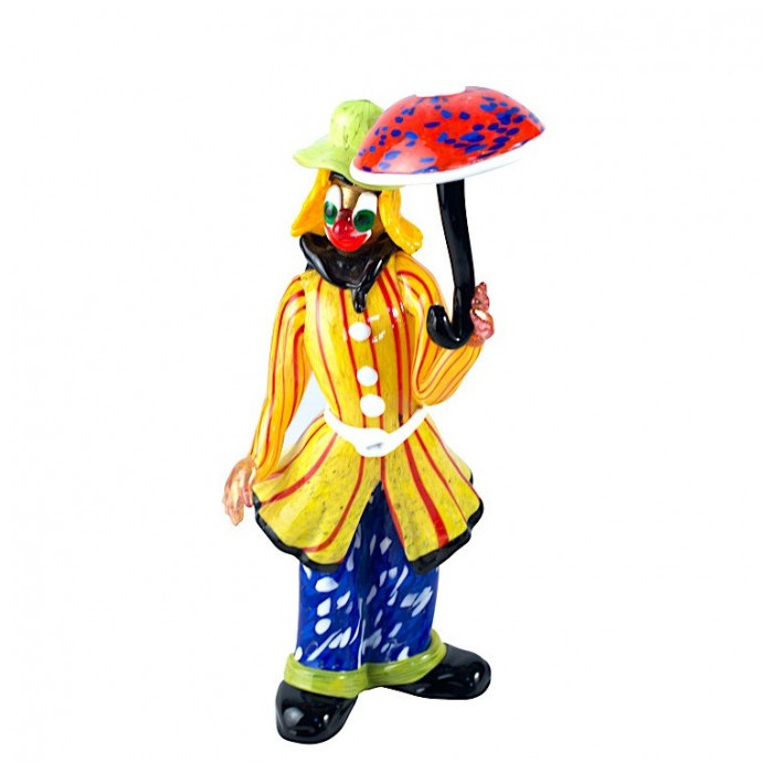 Venice decorative clown sculpture in multicor glass with umbrella