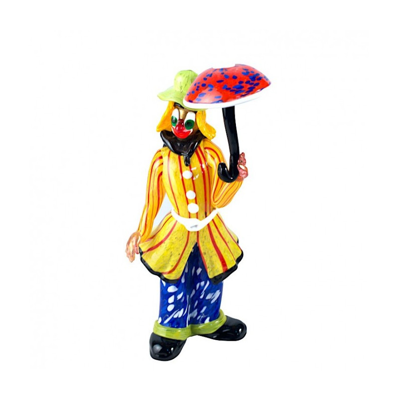 Venezia scultura decorativa di pagliaccio in vetro multicolore con ombrello