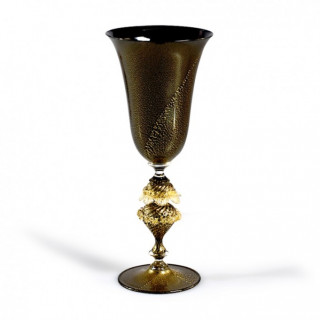 Venice goblet in black glass with gold details