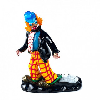 Venice decorative clown sculpture in multicor glass with a little dog