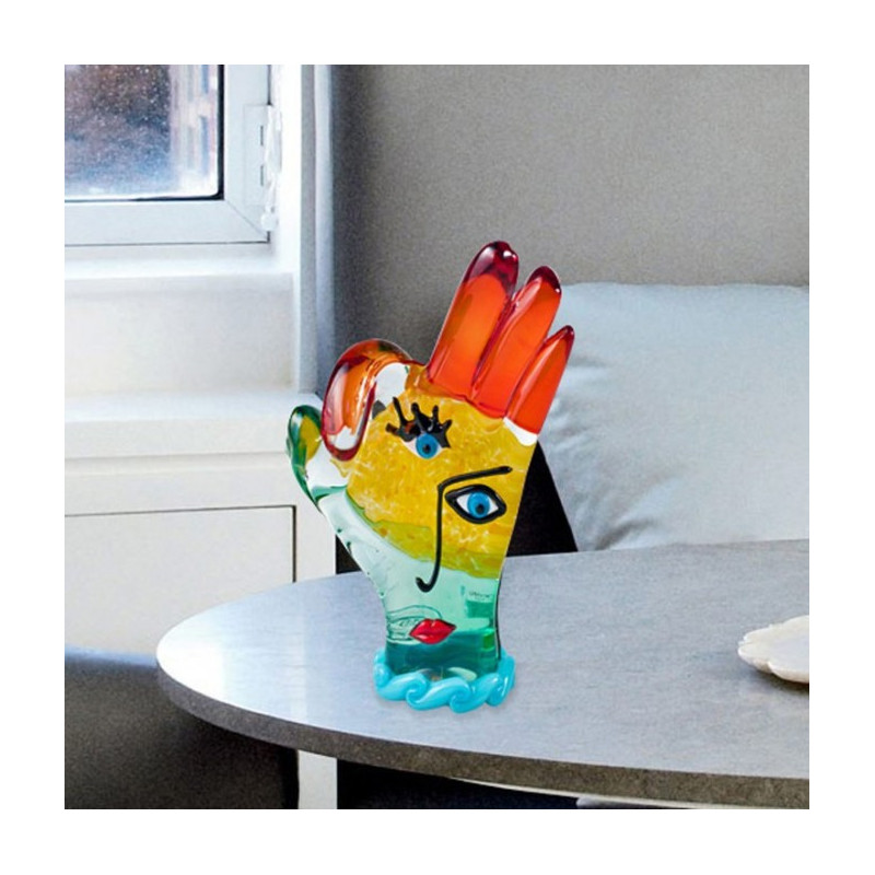 Scultura di mano in vetro soffiato contemporanea arredo casa