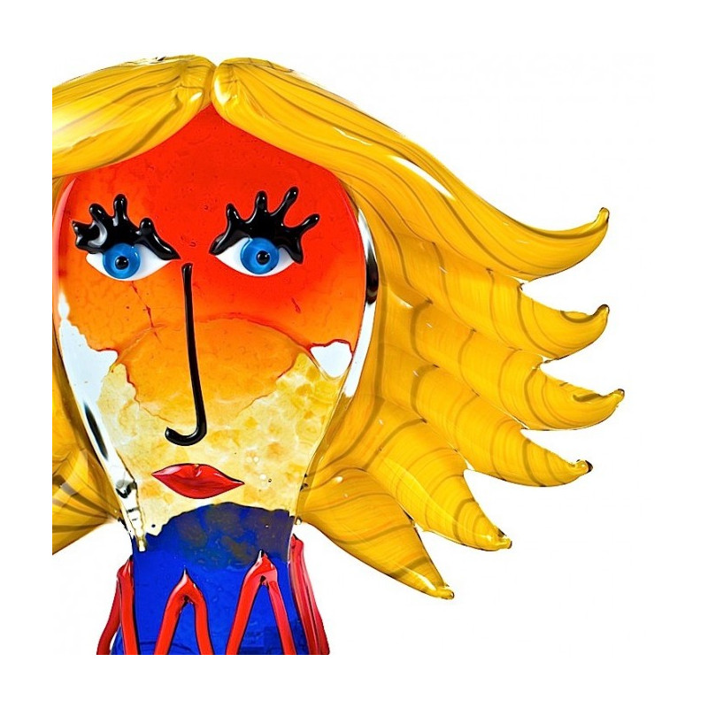 colored blown-glass female head sculpture
