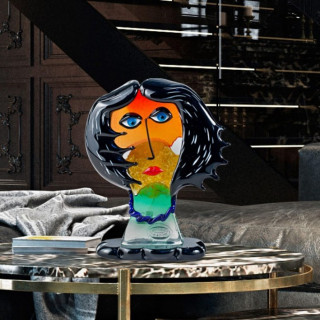 Scultura di testa di donna in vetro soffiato