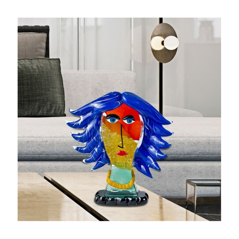 Blown-glass female head sculpture living room décor