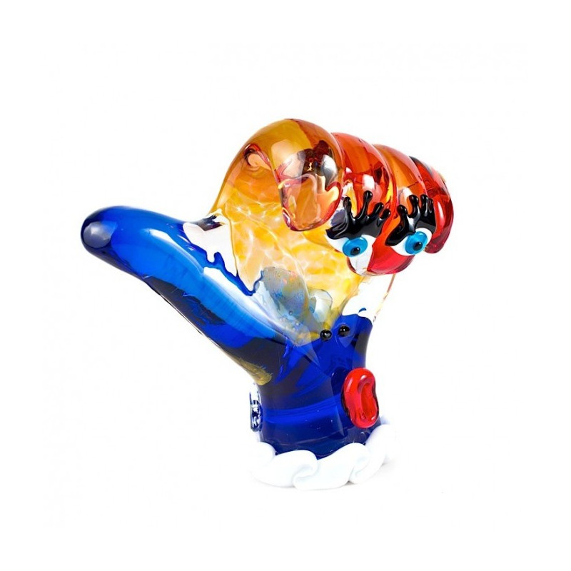 scultura artigianale contemporanea in vetro blu e rosso