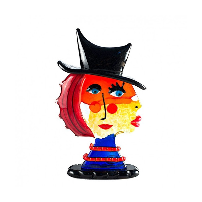 Murano Picasso inspired top hat woman head sculpture