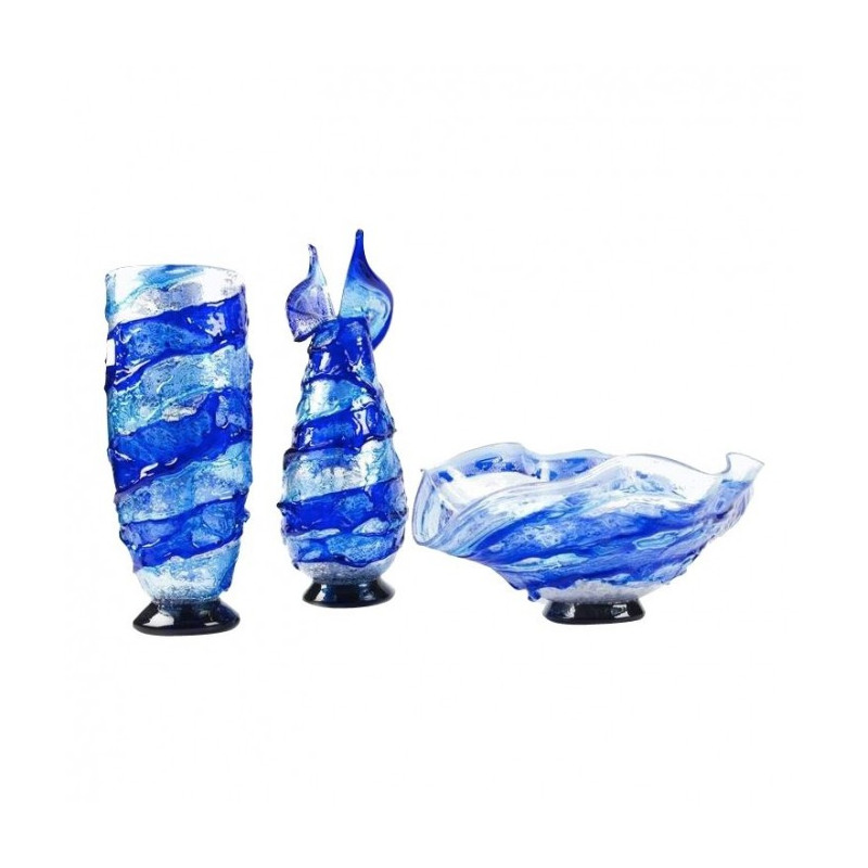 Venice 3-piece set of blue vases with silver leaf decorations