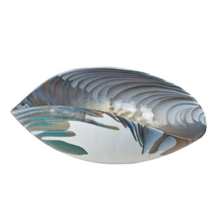 shell ornamental centerpiece in grey and turquoise glass