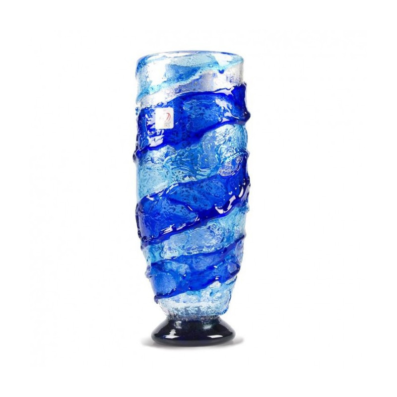 Murano glass blue tall vase