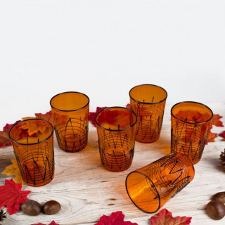 orange blown-glass tumblers set