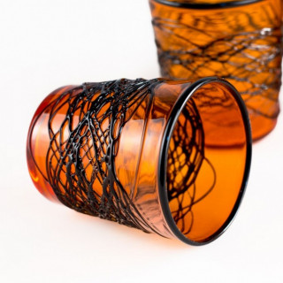 orange blown-glass tumblers set
