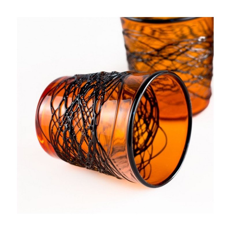 orange blown-glass tumblers set
