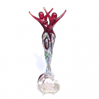 Murano glass red sculpture couple of dancers with murrine