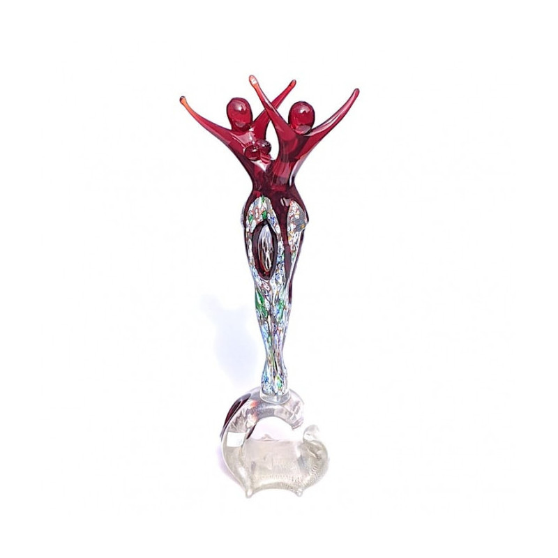 Murano glass red sculpture couple of dancers with murrine